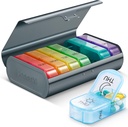 Zannaki Metal XL Haftalık Pill Organizer 2 Zaman Bir Gün, Büyük Seyahat Günlük Pill Box 7 Gün, Portatif Hafta İki Pill Sahibi Konteyner, AM PM Pill Case for Medicine Vitamin Drug Supplement, Grey