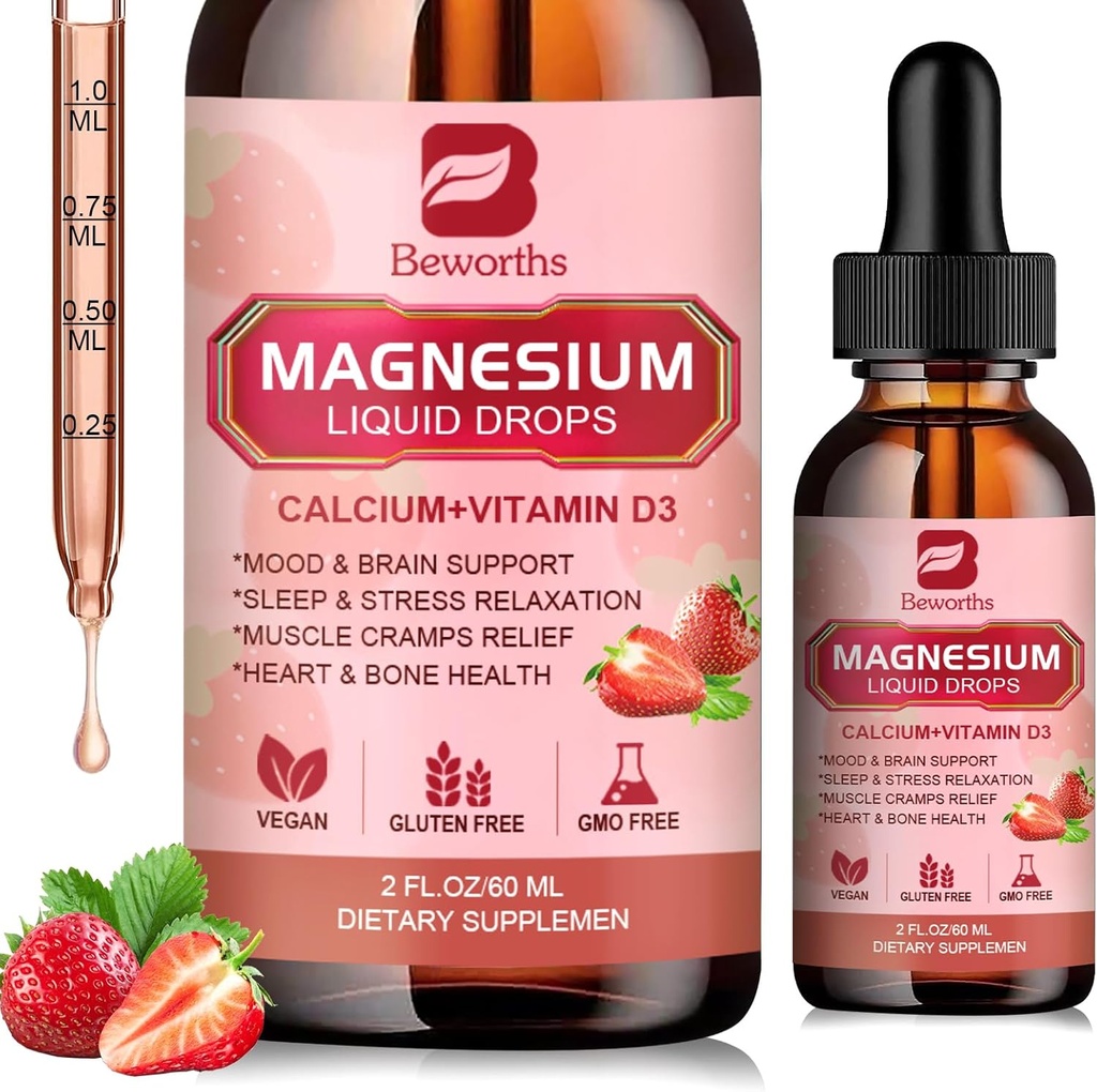 Magnezyum Liquid Drop, Magnezyum Glycinate Supplement Kompleksi ile Magnezyum Taurate, Citrate, Kalsiyum, Potasyum, Vitamin, çinko - Rahatlama, Enerji ve Bowel Sağlık