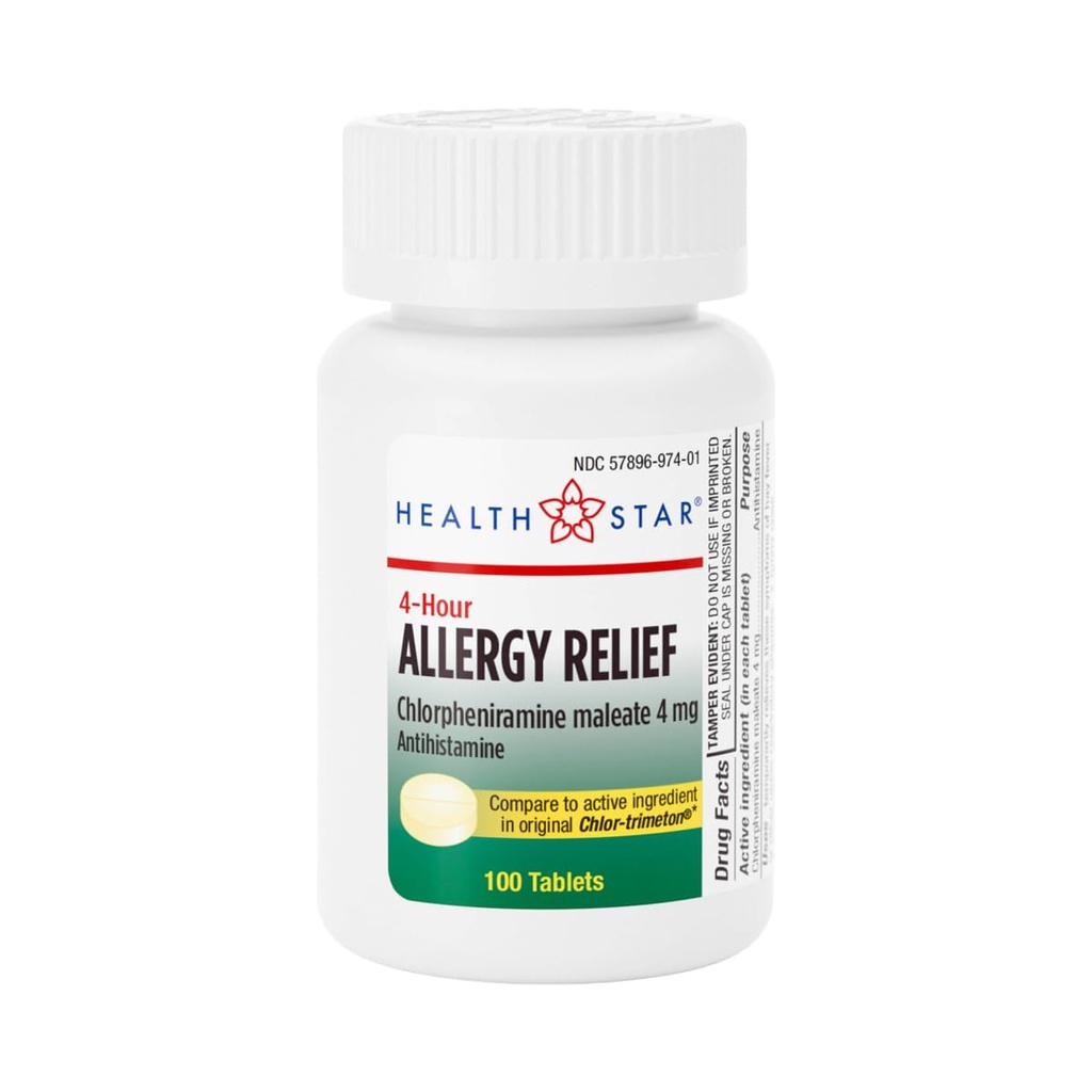 GeriCare Allergy Relief Chlorpheniramine Maleate 4 mg, Antihistamine Tablets, 100 Count (Pack of 1)