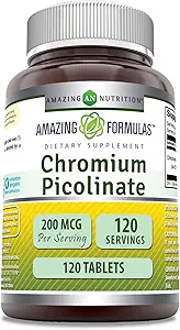 Amazing Formulas Chromium Picolinate Supplement | 200 Mcg Per Serving | Tablets | Non-GMO | Gluten Free | Made in USA (120 Count)