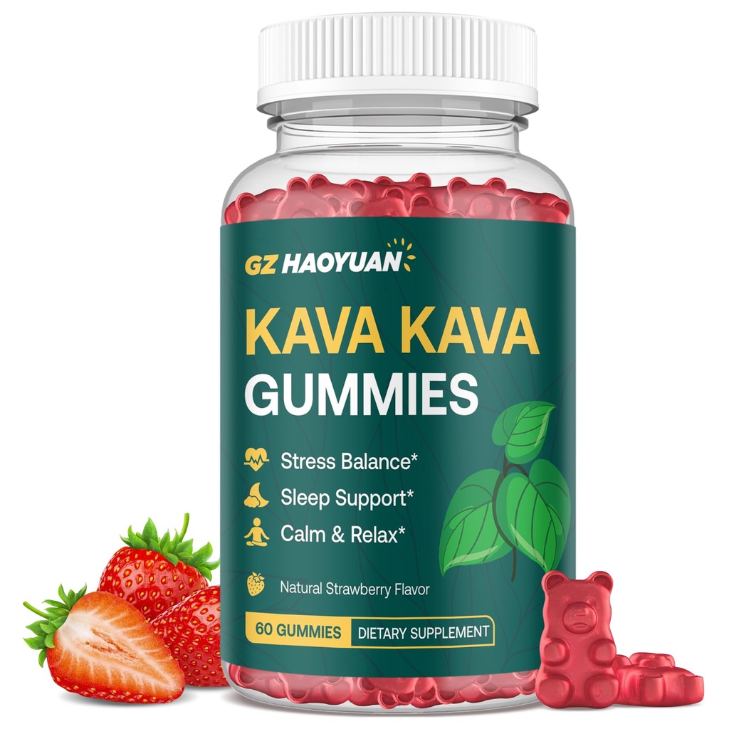 Kava Kava Gummies for Calm, Relaxation & Natural Sleep - High Potency Kava Root Extract Supplement with Ashwagandha, Magnesium & Vitamin B6, Sugar-Free, Melatonin-Free, Vegan 60 Ct