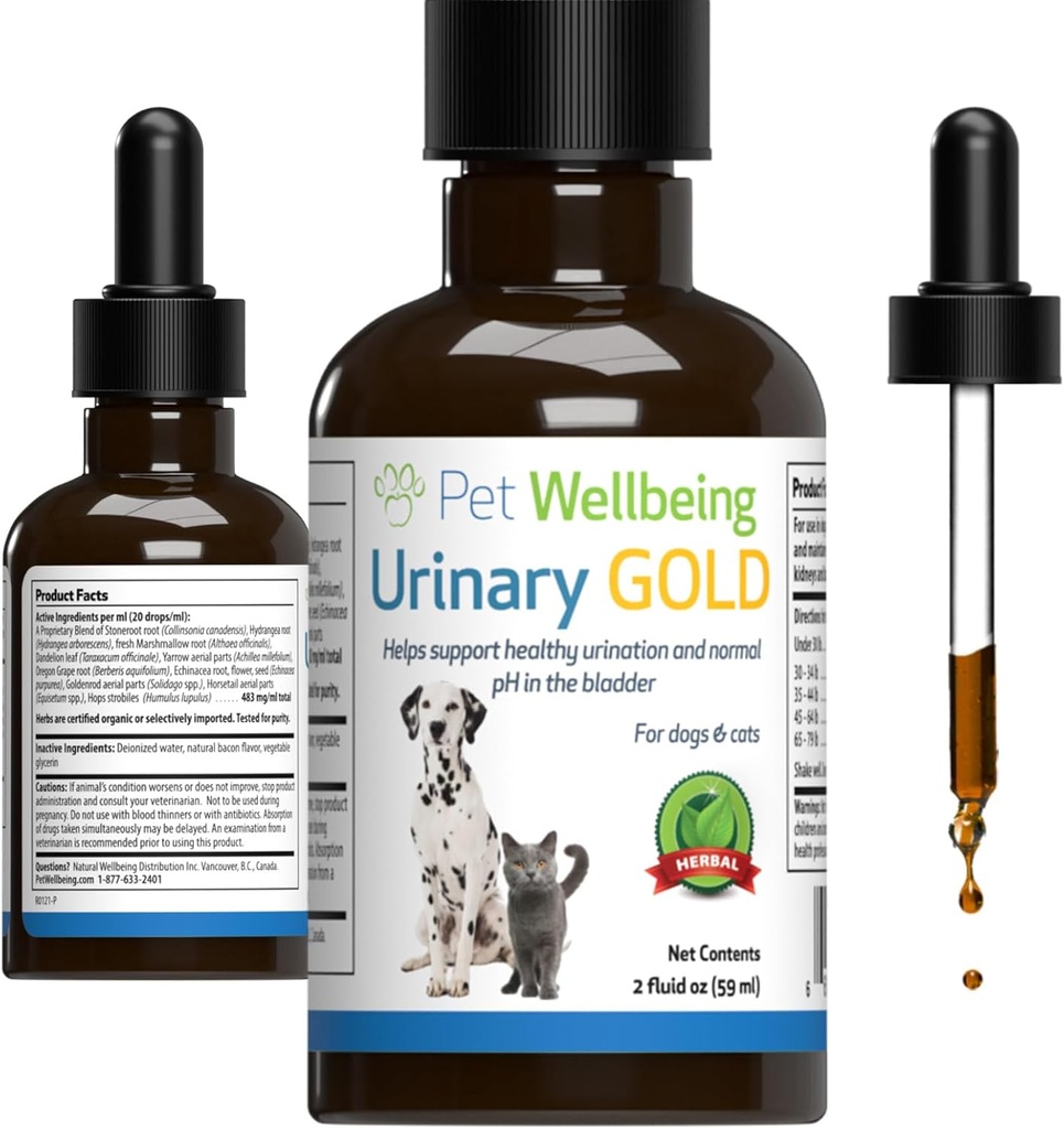 Pet Wellbeing Urinary Gold για γάτες - Vet-Formulated Multi-Herb Urinary Tract Support - Feline Bladder Health & Urinary System Wellness - Holistic Cat Supplement - Liquid Formula 2 oz (59ml)