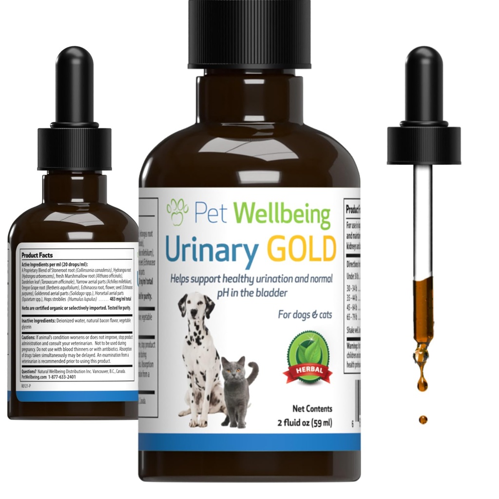 Pet Wellence Urinary Gold for Cats - Vet-Formated Multi-Herb Urinary Tract Support - Feline Blad Health & Urinary System Wellness - Holistic Cat Supplement - Liquid 2 oz (59 ml)