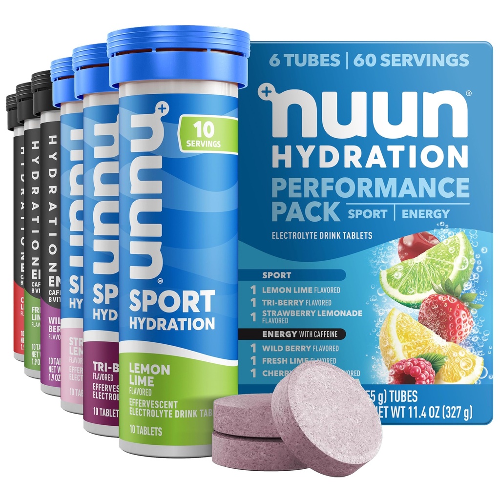 Nuun Energy Caffeine + B Vitamins, Electrolyte Hydration Tablets with Caffeine from Green Tea Extract, Magnesium & 4 Other Electrolytes, Gluten Free, Vegan, Mixed Flavors, 6 Pack (60 Servings Total)