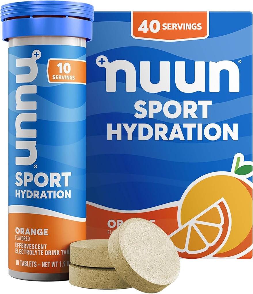 Nuun Sport Electrolyte Tablets with Magnesium, Calcium, Potassium, Chloride & Sodium, Gluten Free & Vegan, Orange, 4 Pack (40 Servings Total)