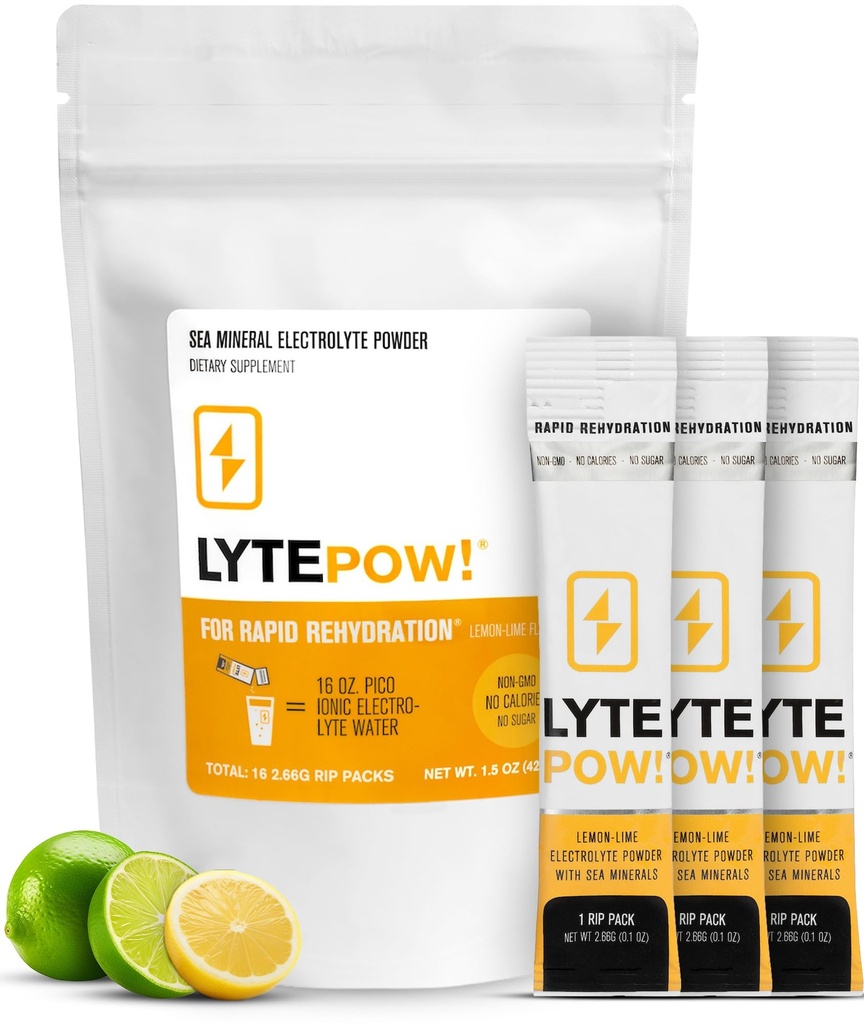 LyteLine Electrolytes Powder - Sea Minerals - Lemon-Lime Hydration Supplement (16 Single Servings)