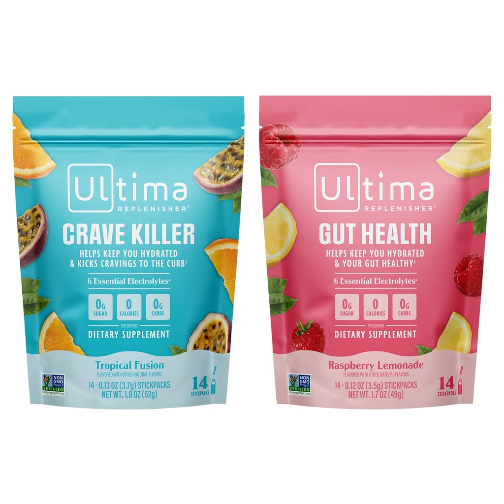 Ultima Replenisher Electrolyte Toz İçecek Mix Sche – Sugar Free – Crave Killer ve Gut Health, 14 Stickpacks – 6 Electrolytes and Minerals – Keto Friendly, Vegan, Non-GMOMO