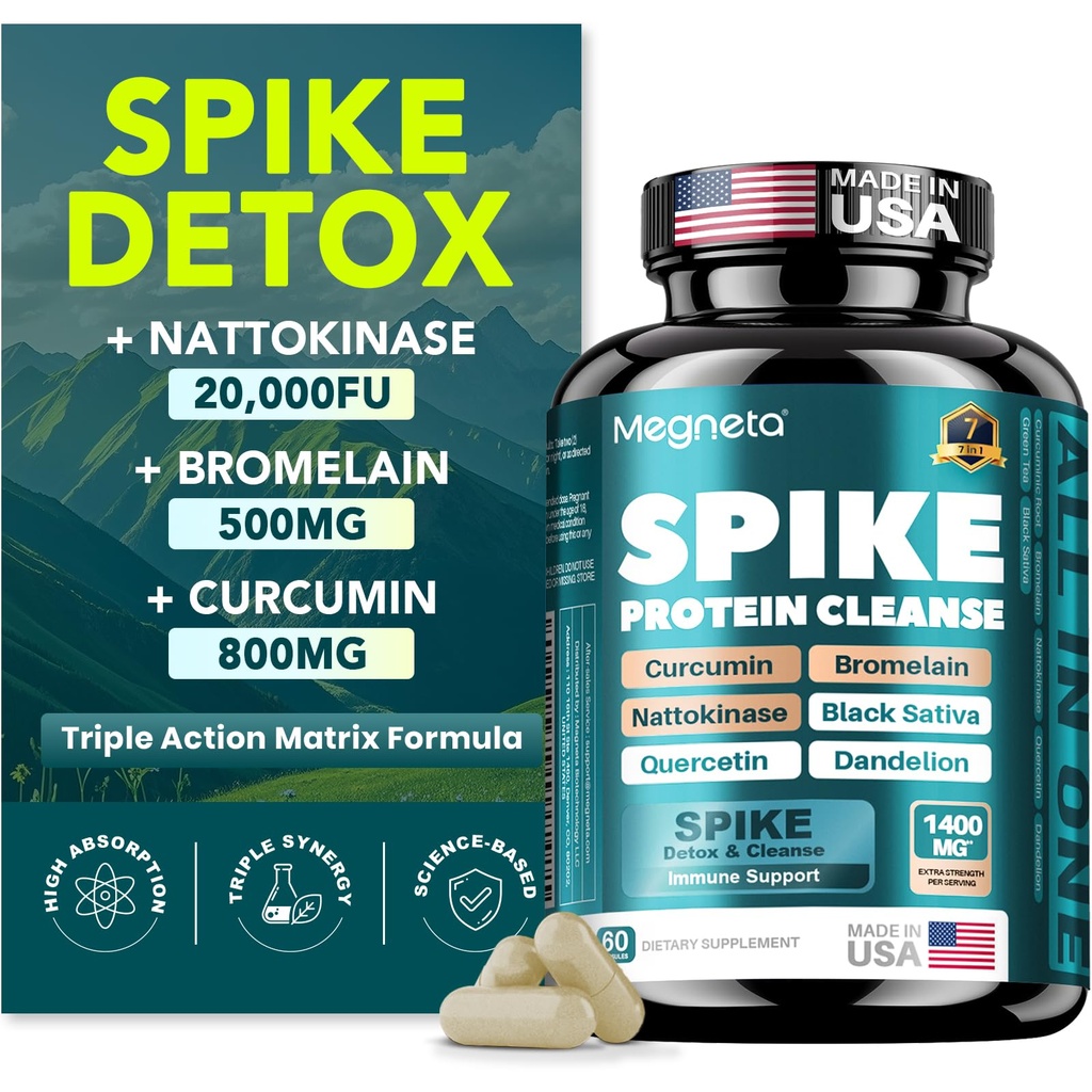 Spike Support - Nattokinase 20,000 FU/g, Bromelain 500mg & Curcumin 800mg – Triple-Action Enzyme Complex with Quercetin & Dandelion – Cardiovascular, Circulatory, Antioxidant & Immune Support