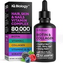 Saç büyümesi için sıvı Biotin, Skin & Nails - 80.000 mcg Saç Vitaminleri - Ekstra Güçlü Biyotin 5000 Telefon, Collagen, Keratin with Hyaluronic Acid - Multivitamin Supplement for Women & Men - 2 fl oz