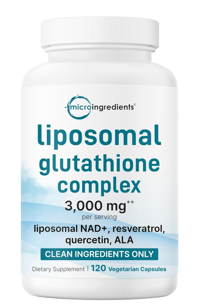 Micro Ingredients Liposomal Reduced Glutathione Complex 3,000mg - 8‑in‑1 Advanced Glutathione Supplement with NAD, Resveratrol, Quercetin, Alpha Lipoic Acid & Vitamin C - 120 Vegetarian Caps