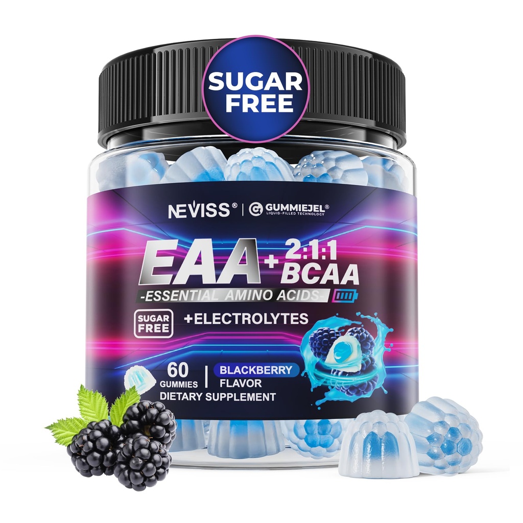 EAA Gummies Supplements, All 9 Essential Platinum Asits Supplement, BCAA Deri Asits Gummies for Men Women│Branched-Chain Reeses & Electrolyte Hydration Gummies│Gluten Free, Raspberry Flavor, Vegan, 60ct