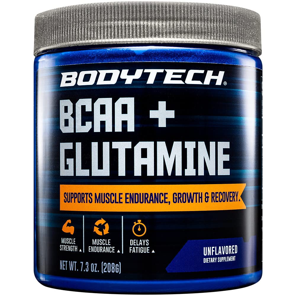 BodyTech BCAA + σκόνη γλουταμίνης με βιταμίνη C, L Γλουταμίνη & Περισσότερα, Απαραίτητη προ προπόνηση ή μετά την προπόνηση Αμινοξέα για άνδρες & γυναίκες, Άγευστη, 7.3 Oz, 30 εξυπηρετούν