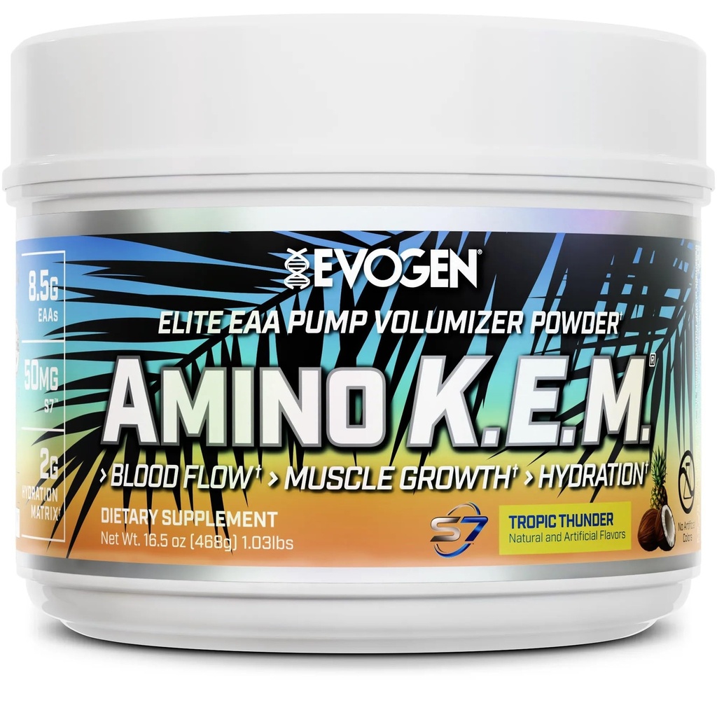 Evogen Platinum K.E.M. - EAA & BCAA Toz Pompa Volumizer | BCAAs Deri Flow, Muscle growth, & Hydration | Tropic Thunder | 30 Servisler