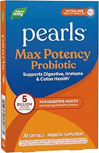 Nature's Way Max Potency Probiotic Pearls for Men and Women, Supports Digestive, Immune, Colon Health*, 5 Billion Live Cultures, No Required Ψύξη, 30 Softgels (Packing May Vary) (Pack of 2)
