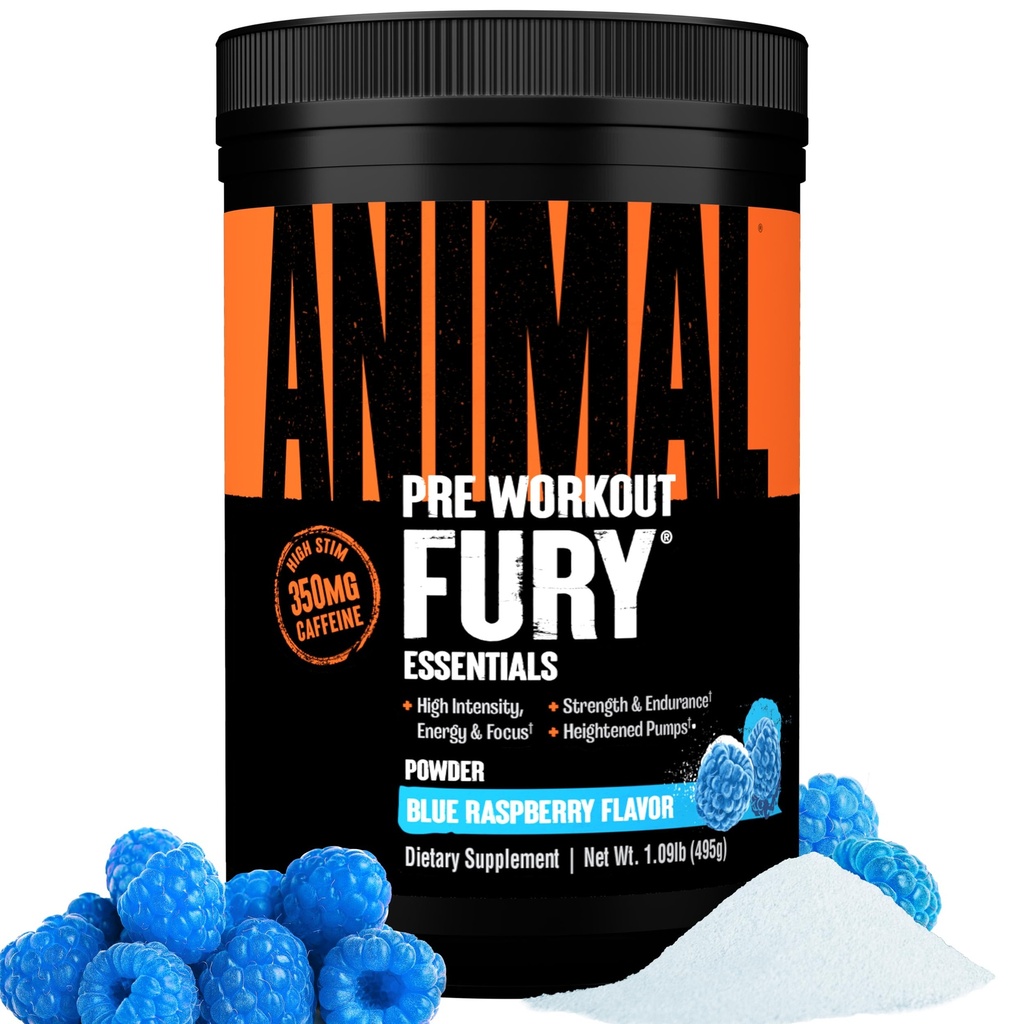 Animal Fury - Enerji ve Odak için Toz Tamamı - 5g BCAA, 350 mg Caffeine Nitrik Oksit Kreatin olmadan - Güçlü Stimulant for Bodybuilders - Blue Raspberryt