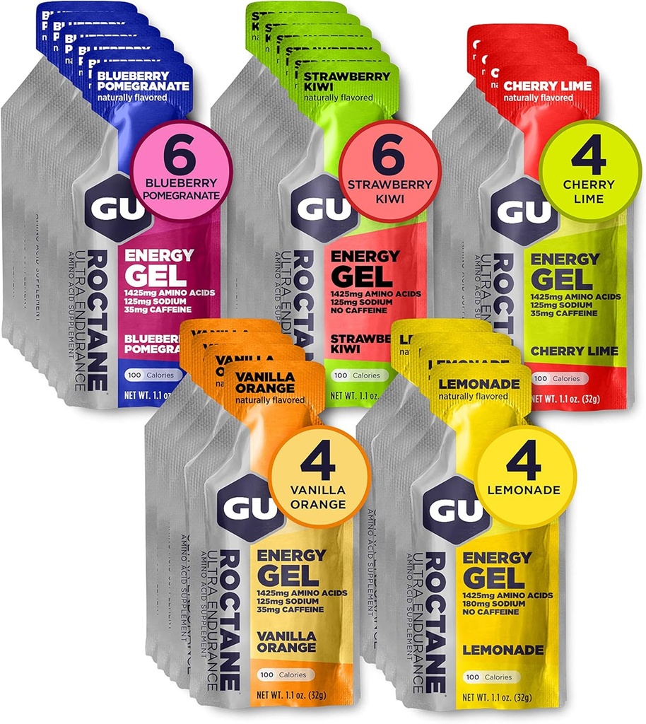 GU Energy Roctane Ultra Endurance Energy Gel, Vegan, Gluten-free, Kosher, και Dairy-Free sports Διατροφή για τρέξιμο, ποδηλασία, πεζοπορία ή σκι, Ποικιλόμορφες Γεύσεις,24-Count