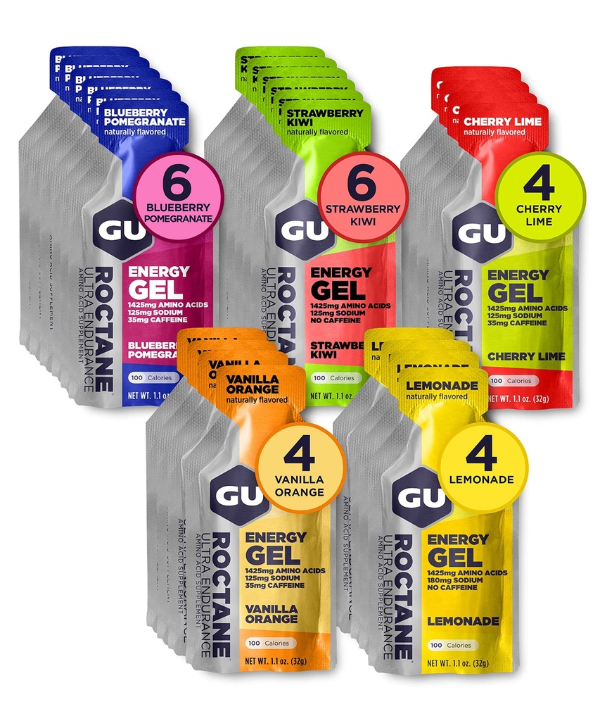 GU Energy Roctane Ultra Endurance Energy Gel, Vegan, Gluten-free, Kosher, και Dairy-Free sports Διατροφή για τρέξιμο, ποδηλασία, πεζοπορία ή σκι, Ποικιλόμορφες Γεύσεις,24-Count