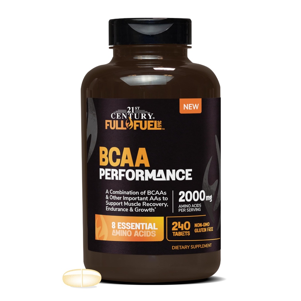 21. Yüzyıl Full Yakıt 365 BCAA Performansı, 2000mg Per Servis, 240 Kont, Gluten Free & Non-GMO, Reese Acids Supplement for Workout & Muscle Support