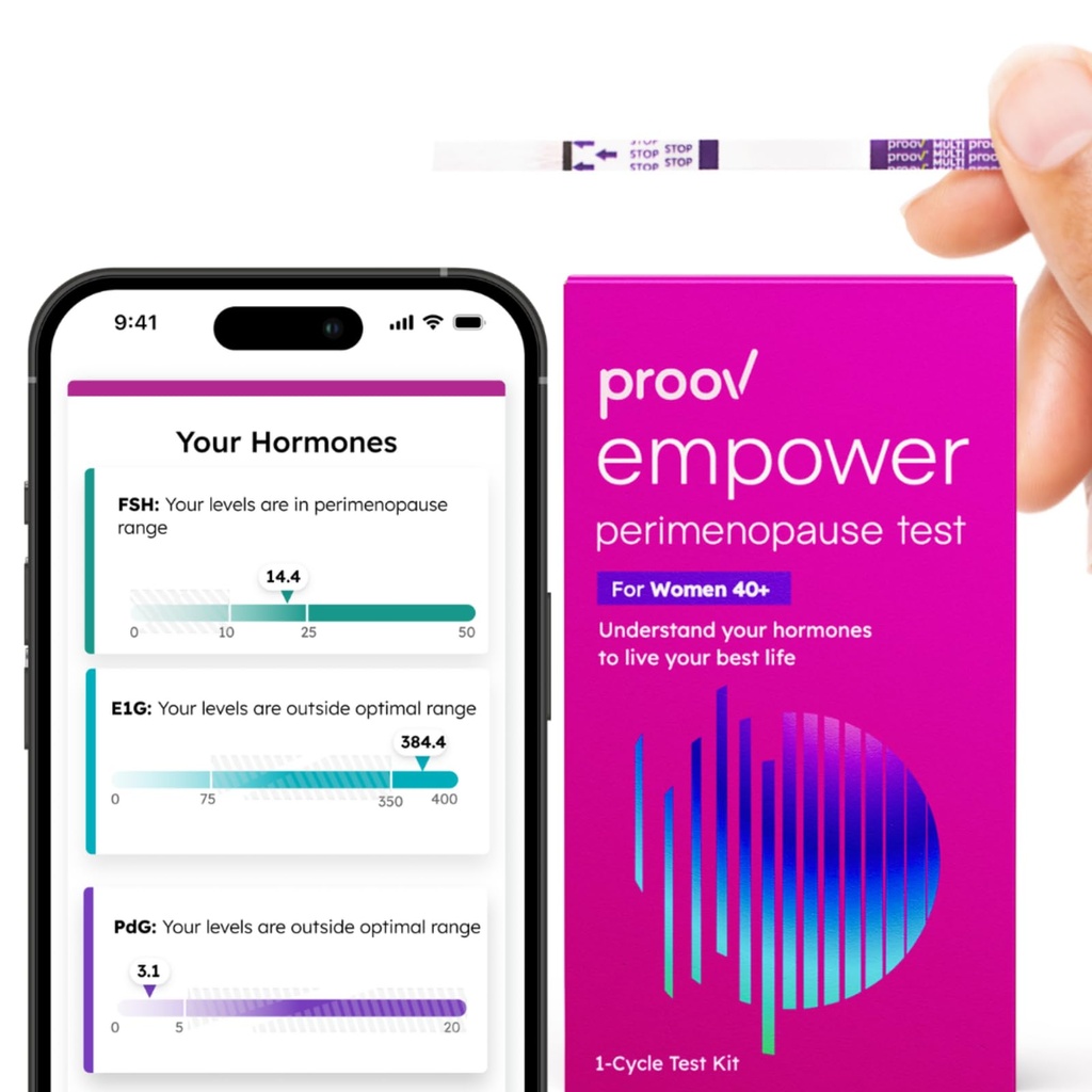 Proov - Evdeki Empower Hormonları - Kadınlar için 30-40+ - Hormon Denge ve Perimenopause Aşamanızı Anlayın - FSH, LH, Estrogen & Progesterone - 1 Çevrim Test Kit Kit