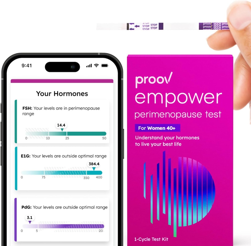 Proov - Evdeki Empower Hormonları - Kadınlar için 30-40+ - Hormon Denge ve Perimenopause Aşamanızı Anlayın - FSH, LH, Estrogen & Progesterone - 1 Çevrim Test Kit Kit