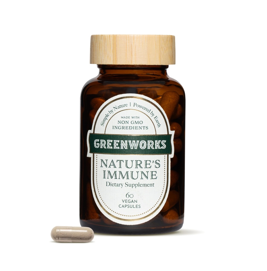 Greenworks Nature's Immune - Organik Daily Immune Support with Elderberry, Echinacea, Ginger, Turmeric & Medicinal Mushrooms – Vegan, Non-GMO, Gluten-Free – 30 Hizmet