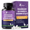 Magnesium Glycinate 600mg Vitamin D3 K2 Supplement with Vitamin C, Zinc, & Aloe Vera - Bone Support, Energy & Mood Manage & Sleep Health for Men & Women, Non-GMO, Vegan, 120 Capsules