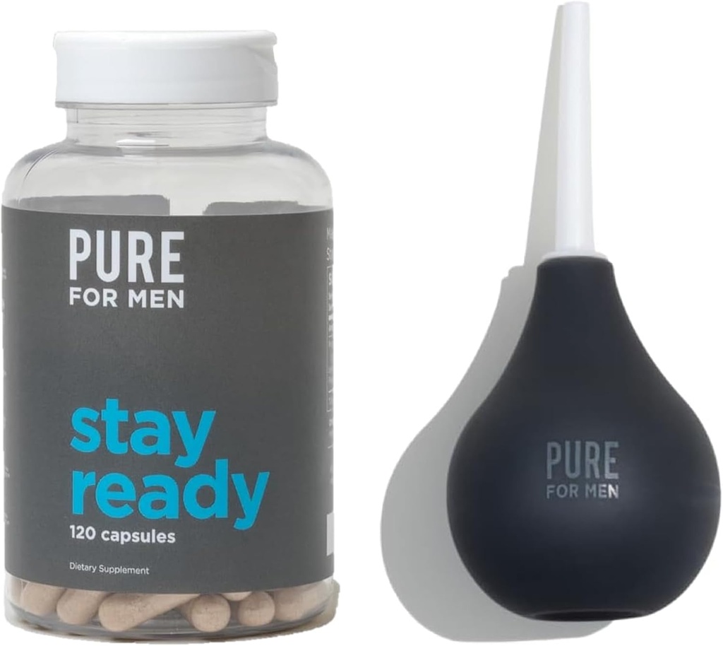 Erkekler için Saf Hazır Fiber Supplement (120 Ct) + Bum Bulb Anal Douche Kit