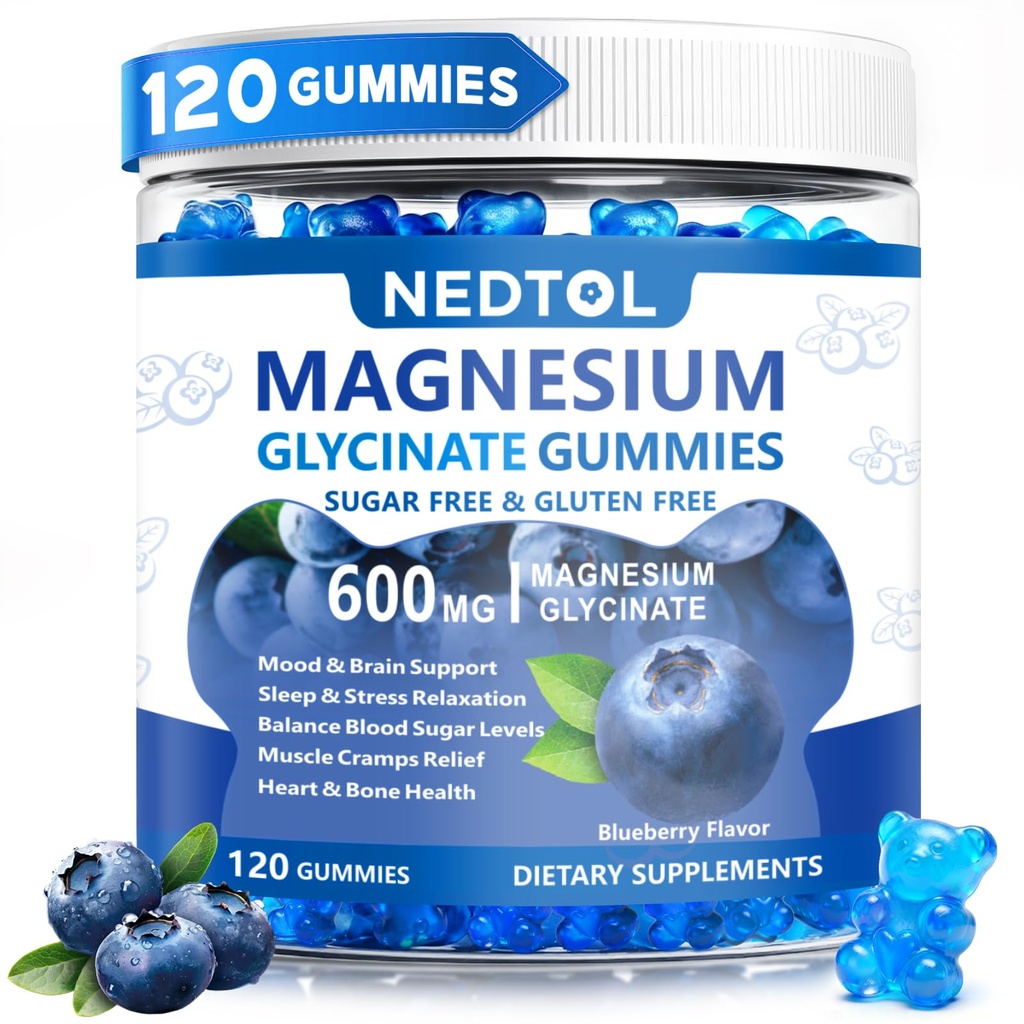 Magnesium Glycinate Gummies 600mg, Sugar Free Magnesium Potassium Supplement for Adults with Magnesium L-Threonate, Vitamin D, B6,and CoQ10 for Sleep, Body Support and Relaxation,120 Count