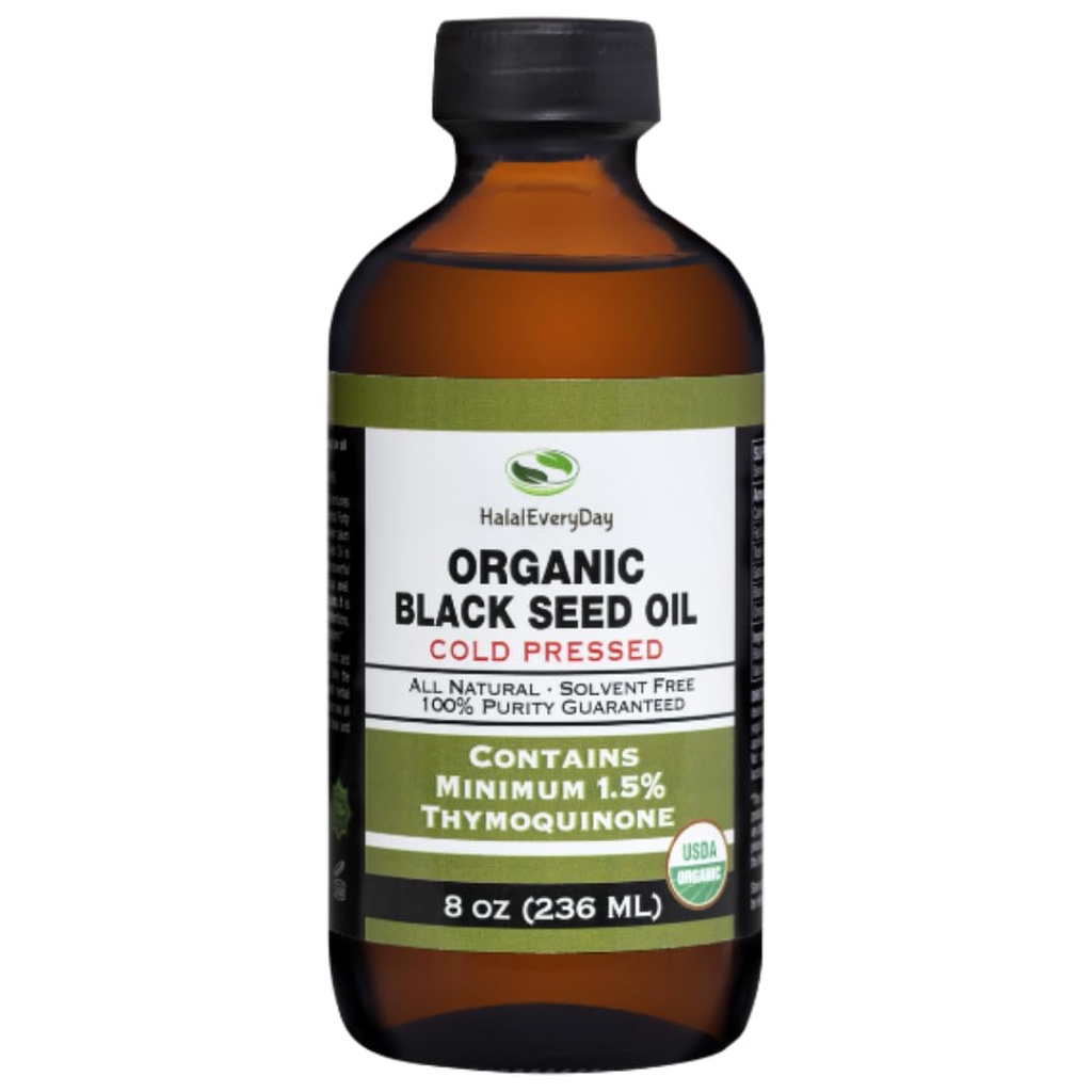 Organik Siyah Tohum Yağı - USDA sertifikalı Cold Pressed Glass Şişe% 1.5'den fazla Yourmoquinone 3X güç Türk Black Cumin Nigella Sativa non-GMO 100% Pure Blackseed Oil (8oz Glass Şişe)