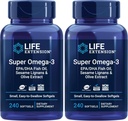 Επέκταση ζωής Super Omega-3 EPA/DHA ιχθυέλαιο, Sesame Lignans & εκχύλισμα ελιάς - Συμπλήρωμα Ωμέγα 3 - για την υγεία της καρδιάς και την υποστήριξη του εγκεφάλου - Χωρίς γλουτένη, μη GMO - 240 Easy-to-Swallow Softgels