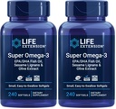 Life Extension Super Omega-3 EPA/DHA Fish Oil, Sesame Lignans & Zeytinyağı - Kalp, Beyin, Inflammation Health Support, Gluten-Free, Easy to Swallow, Non-GMO, 240 Softgels (Pack of 2)
