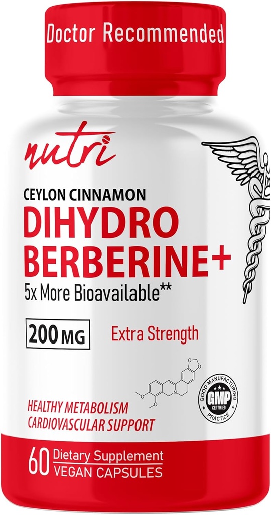 Nature's Fusions Dihydroberberine Supplement 200mg 60 Capsules - with Ceylon Cinnamon, 5X More Effective Than Regular Berberine HCL - Nutri Supplements