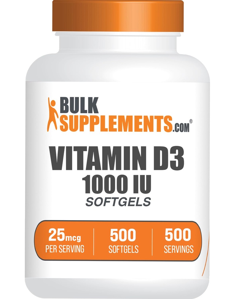 BulkSupplements.com Βιταμίνη D3 1000IU Softgels - Cholecalciferol, D3 Συμπλήρωμα, Βιταμίνη D 1000 IU - 1 Βιταμίνη D3 Softgel (25mcg βιταμίνης D) ανά Σερβίρισμα, 500 Count (Pack of 1)