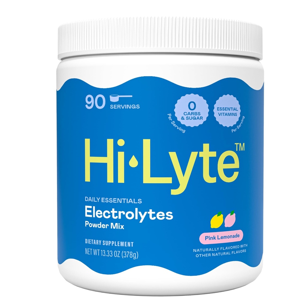 Hi-Lyte Electrolyte Powder, Daily Hydration Supplement Drink Mix, 90 Servings | Sugar-Free, 0 Calories, 0 Carbs | No Maltodextrin. Gluten-Free | Supports Keto | Light Refreshing Flavor (Pink Lemonade)