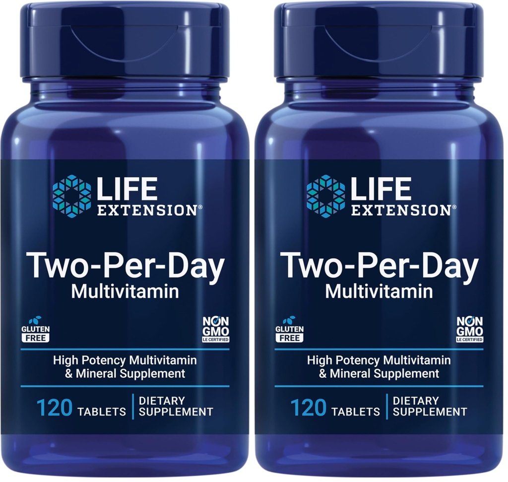 Life Extension Two-Per-Day High Potency Multi-Vitamin & Mineral Supplement - Vitaminler, Mineraller, Plant Ekstraksiyonlar, Quercetin, 5-MTHF Folate & More - Gluten-Free - Non-GMO - 120 Tabletler (Pazarlamalar)