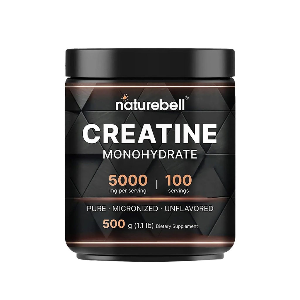 NatureBell Kretine Monohidrat Toz - 500g - Micronized Toz - 5000 mg Kretine Per - Pre-Workout or Post-Workout Support* - Vegan & Keto Friendly - Unflavored