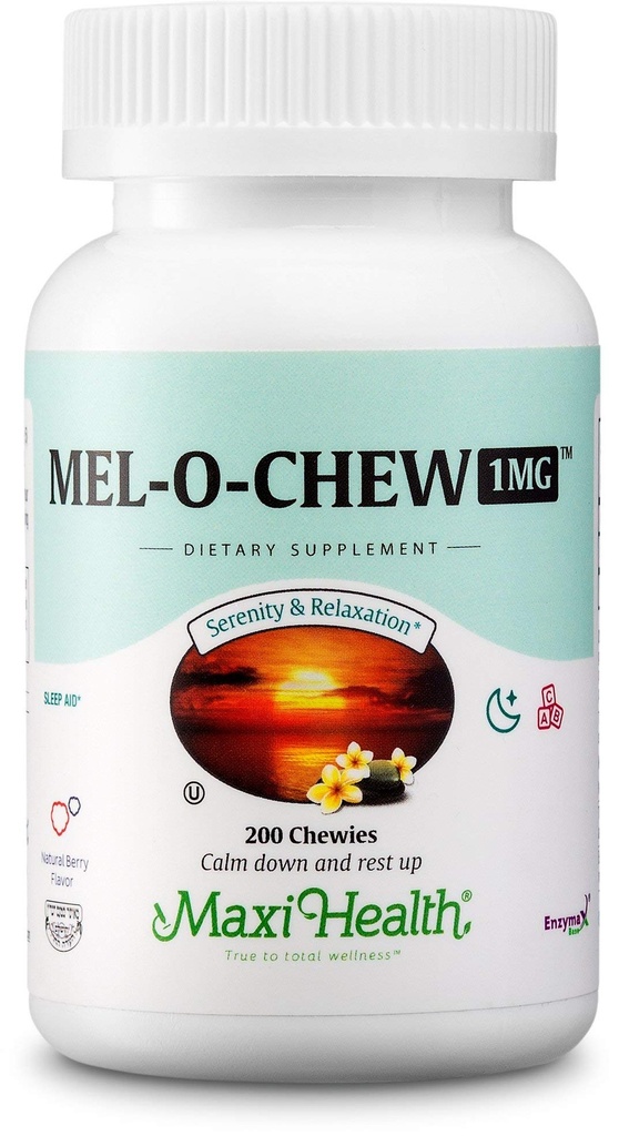 Maxi Health 1mg Melatonin Chewables – Yetişkinler ve Çocuklar Encourage Natural Sleep – Non-Habit Form Kosher Sleep Supplement with Enzymax for Fast-Acting Support (200 Birimler)