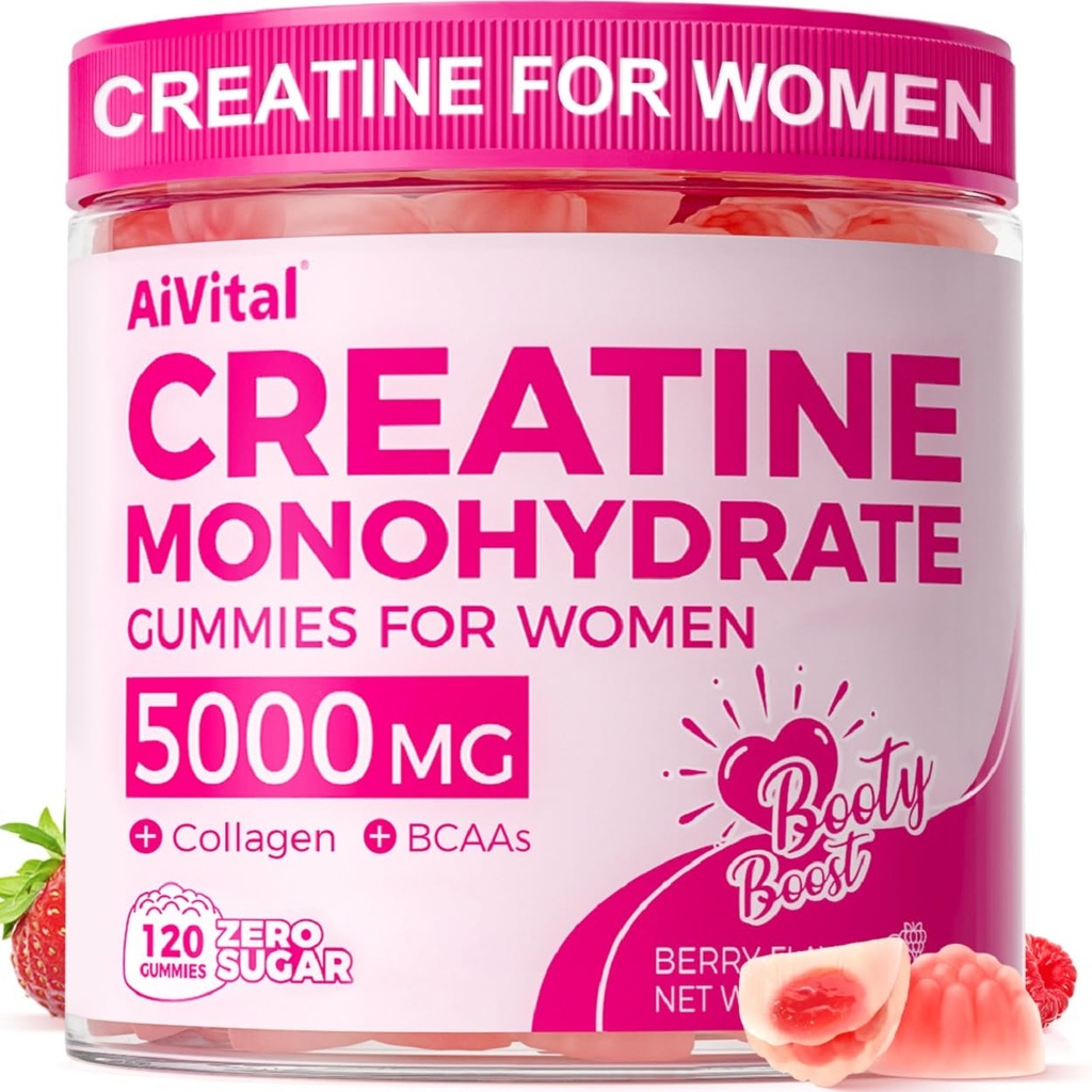 AiVital™ Creatine Gummies for Women, 5000mg Creatine Monohydrate Gummies+2000mg Collagen+1000mg BCAA, Women-Specific Formula, Sugar Free, 30 Servings, 120 Counts(Berry)