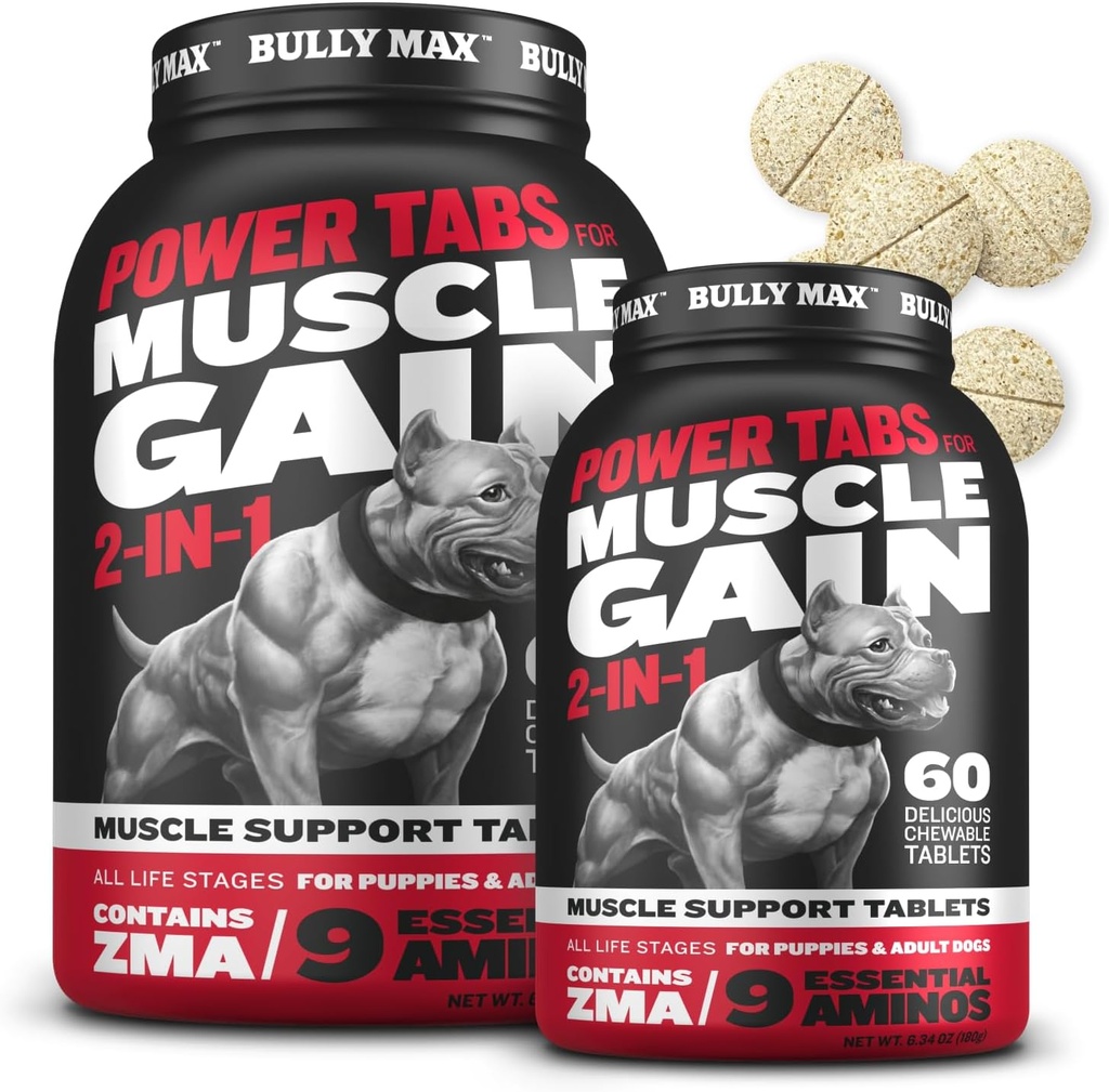 Bully Max 2-in-1 Muscle Builder Chewable Tables for Puppies & Adult Dogs - Βιταμίνες σκύλου & Συμπληρώματα για την αύξηση των μυών - Κυνικό κουτάβι πολυβιταμίνες για όλες τις Φυλές & ηλικίες - 60 Tabs (2 Μπουκάλια)