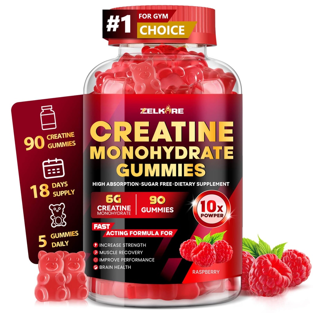 Creatine Monohydrate Gummies 6000mg for Men & Women, Sugar Free Creatine Gummy for Pre & Post Workout, High Absorption Supplement with BCAA, Support Boost Strength, Endurance & Muscle Recovery