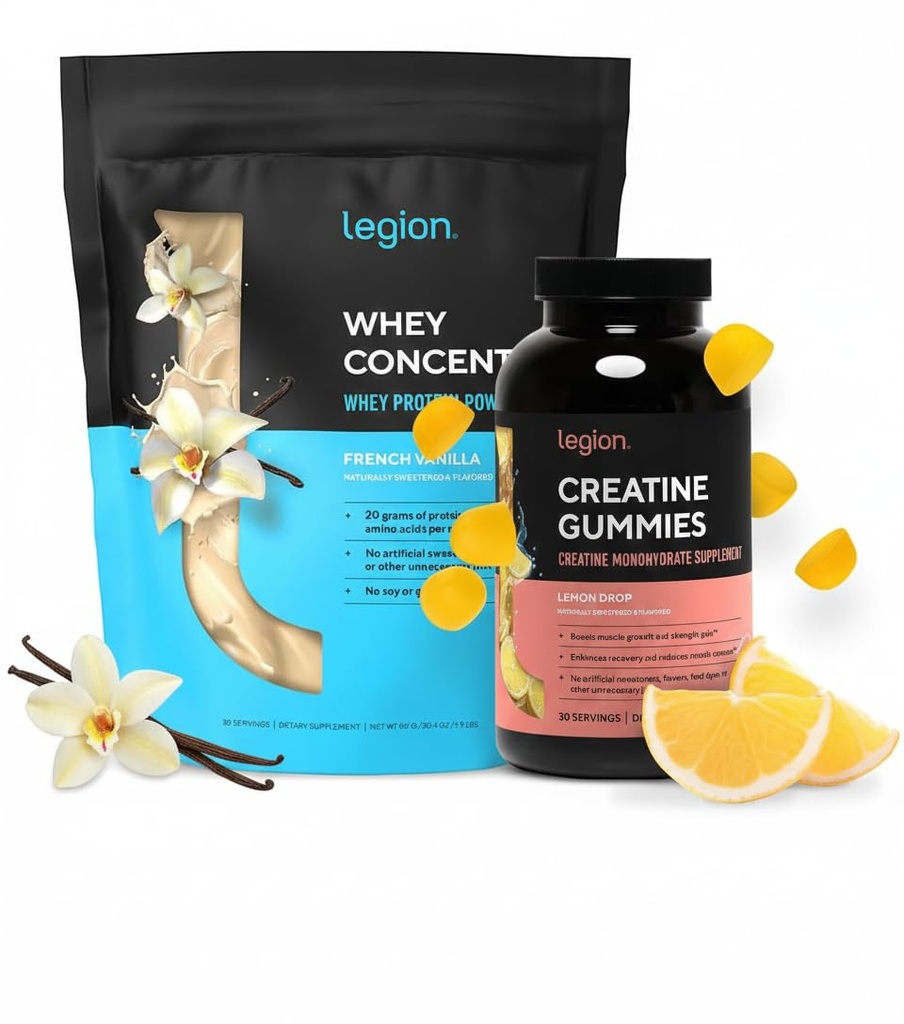 LEGION Performance Support Stack – Kretine Monohidrat Gummies (Lemon Drop, 30 Hizmet) + Whey Protein Toz (Vanilla, 30 Hizmet)