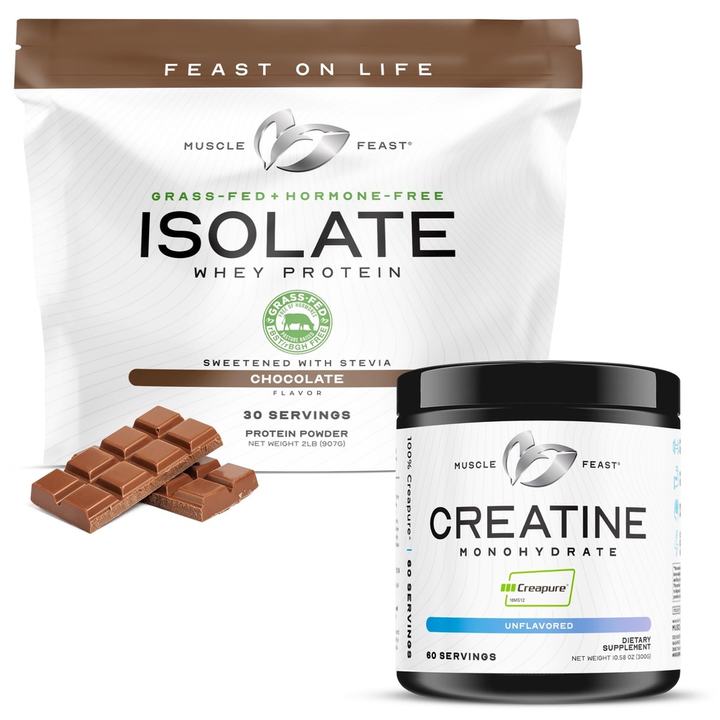 Μύες απομονωμένο + Creatine Bundle: 1 Whey Protein Isolate (Chocolate, 2lb) + 1 Creatine Powder (Unflaved, 300g) 