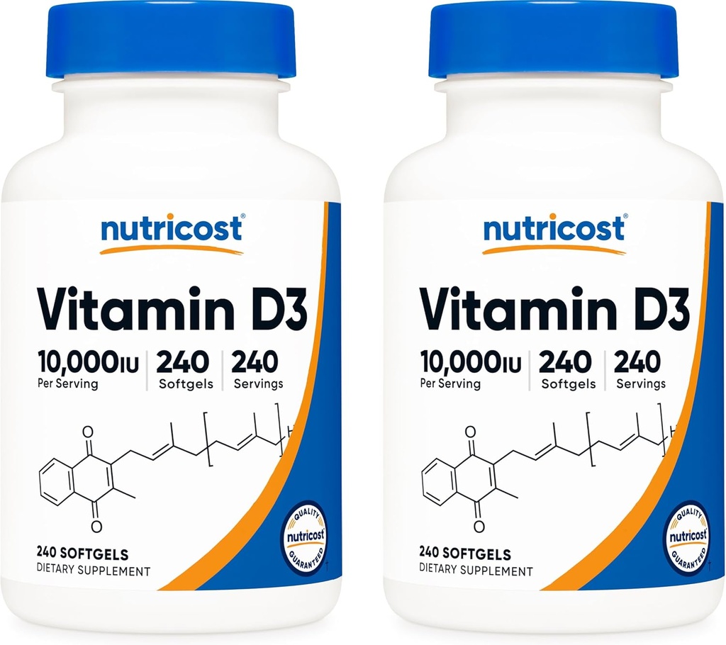 Nutricost Βιταμίνη D3 10.000 IU, 240 μαλακά καπάκια Gel (2 φιάλες)