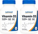 Nutricost Vitamin D3 10.000 IU, 240 Soft Gel Caps (2 Şişe)