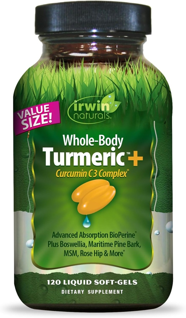 Irwin Naturals Full-Body Turmeric + Curcumin C3 Complex - 120 Liquid Soft-Gels - με Boswellia, Maritime Pine Bark, MSM & Rose Hip