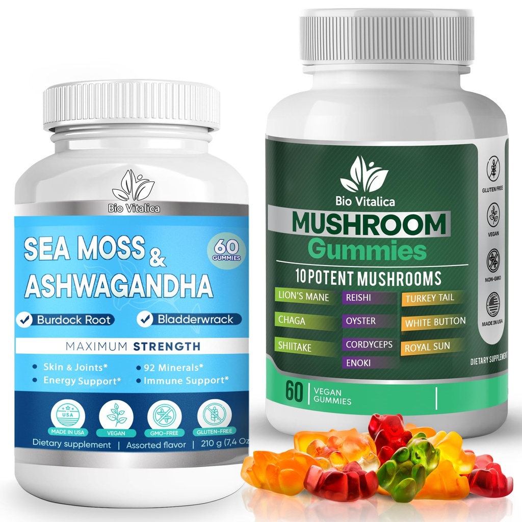 BIO VITALICA Sea Moss Ashwagandha Gummies & Mushroom Gummies (Bundle)