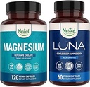 Nested Naturals Luna Melatonin-Free Sleep Aid & Magnezyum Glycinate Chelate for Improv Sleep, Relaxation, & Recovery (180 Capsules)