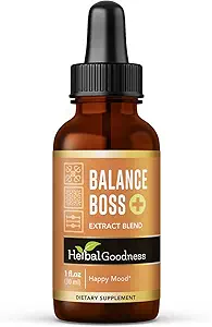 Herbal Goodness Balance Boss - Sıvı Mood Support Supplement | Natural Calmness & Duygusal Denge Yardım | Stres & Enerji Rhodiola Rosea ile Güç | 1 oz Şişe