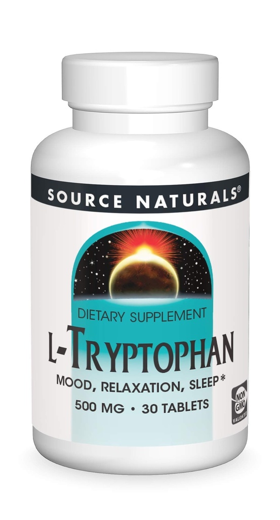Source Naturals L-Tryptophan, for Mood, Relaxation, and Sleep*, 500mg - 30 Tablets