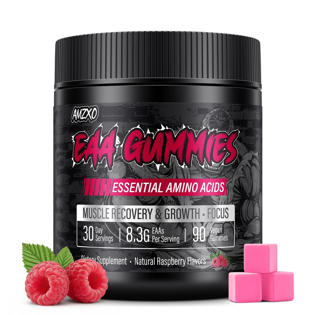 EAA Gummies - 2:1 BCAA Formula (8300 mg) - Temel Deri Recovery & Endurance - Non-GMO, Gluten Free, Sugar Free, Vegetarian, Raspberry Flavor - 90 Countarian